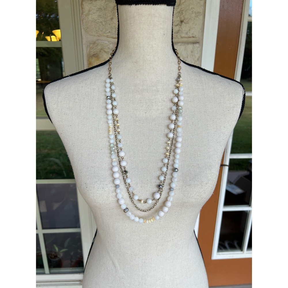Lydell NYC Multi-Strand Beaded Layered Necklace White Cream Gold Tone NWT